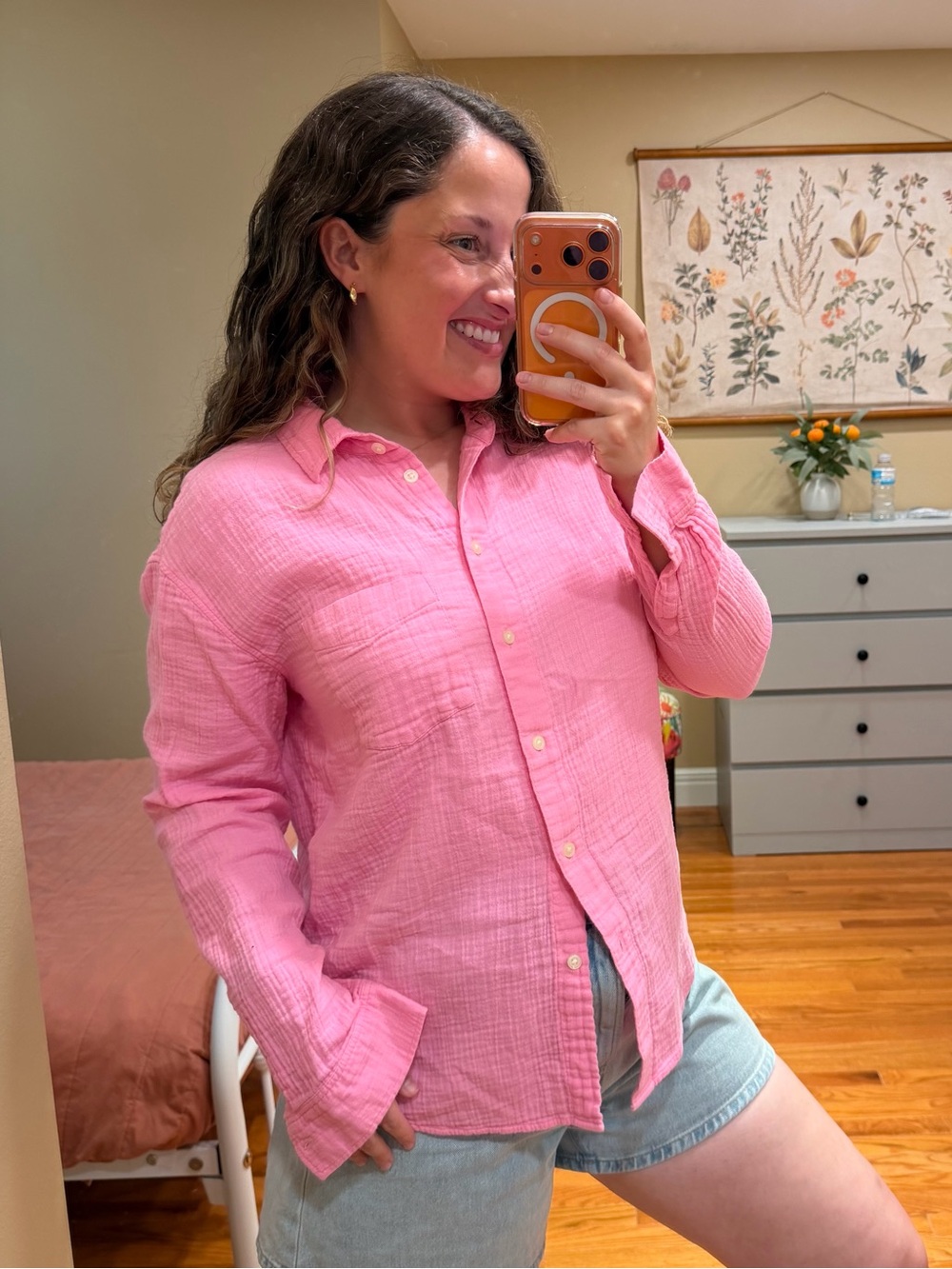 GAP Pink The Big Shirt Cotton Button-Down Shirt Small Gauze - Picture 3 of 10